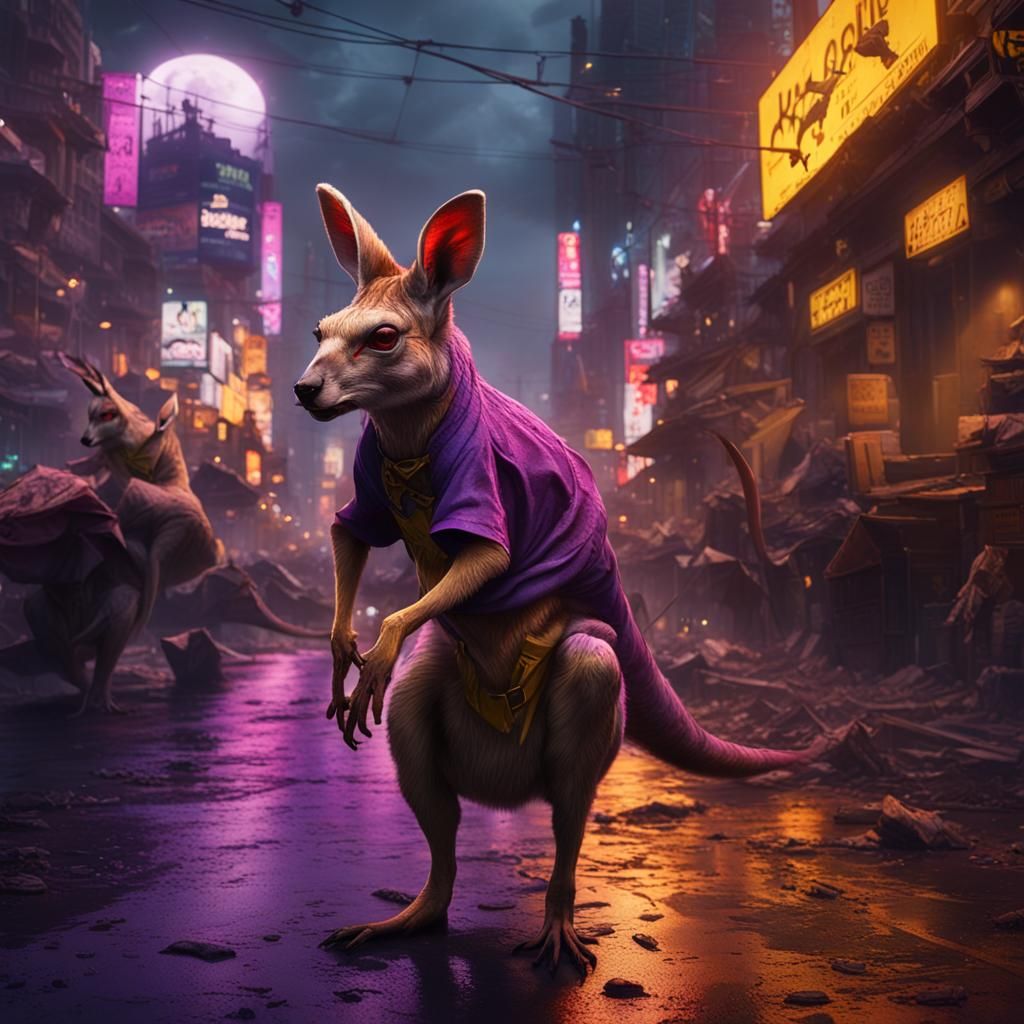 Evil Red-Eyed Kangaroos Run Wild: Dark Fantasy Art