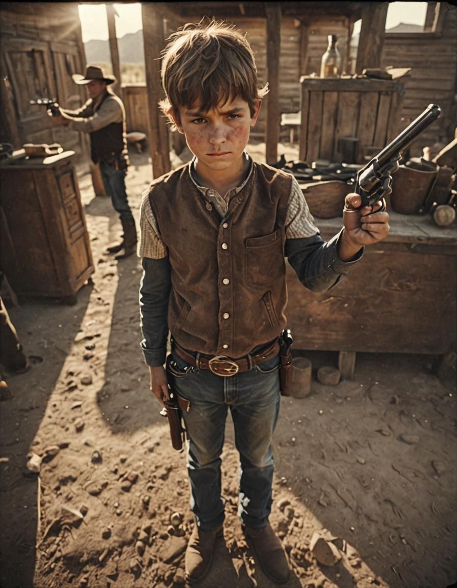 Dramatic Cowboy Readies Revolver: Cinematic Film Still