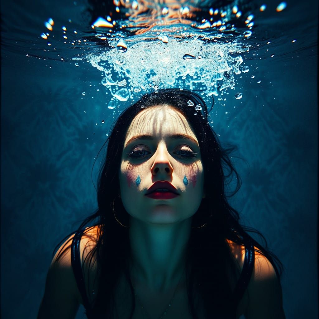 Surreal Underwater Scene in Vibrant Wet-on-Wet Watercolors