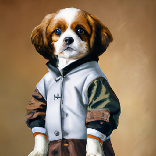 Puppy in Human Clothes: An Oil Painting