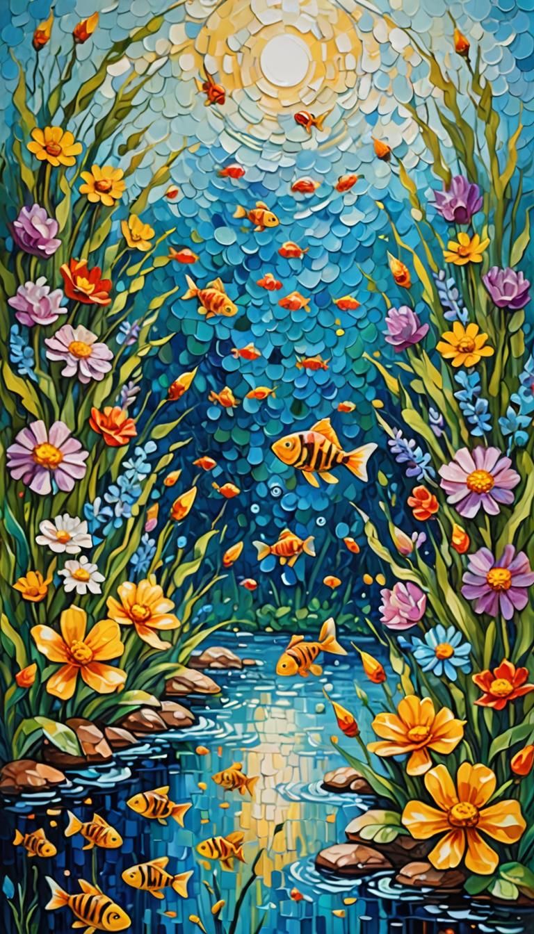 Earth Globe in Water Drop: Neo-Impressionist Oil Painting