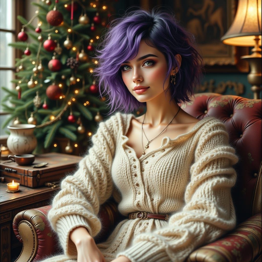 Woman in White Sweater on Christmas Eve