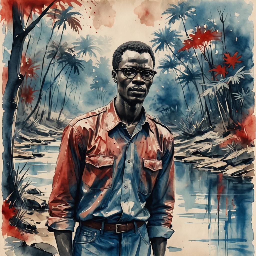 Patrice Lumumba Portrait in Noir Ink Drawing Style