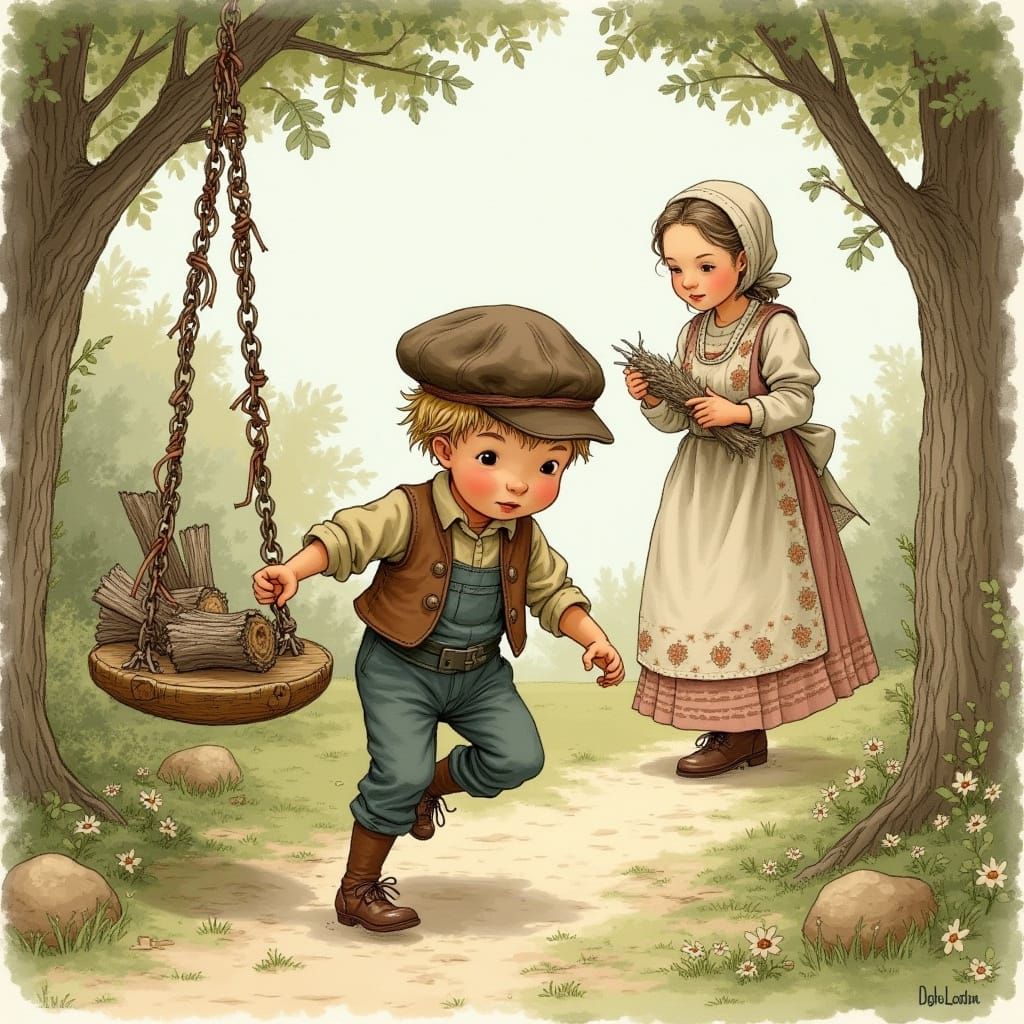Little John's Whimsical Garden Adventure in Storybook Style
