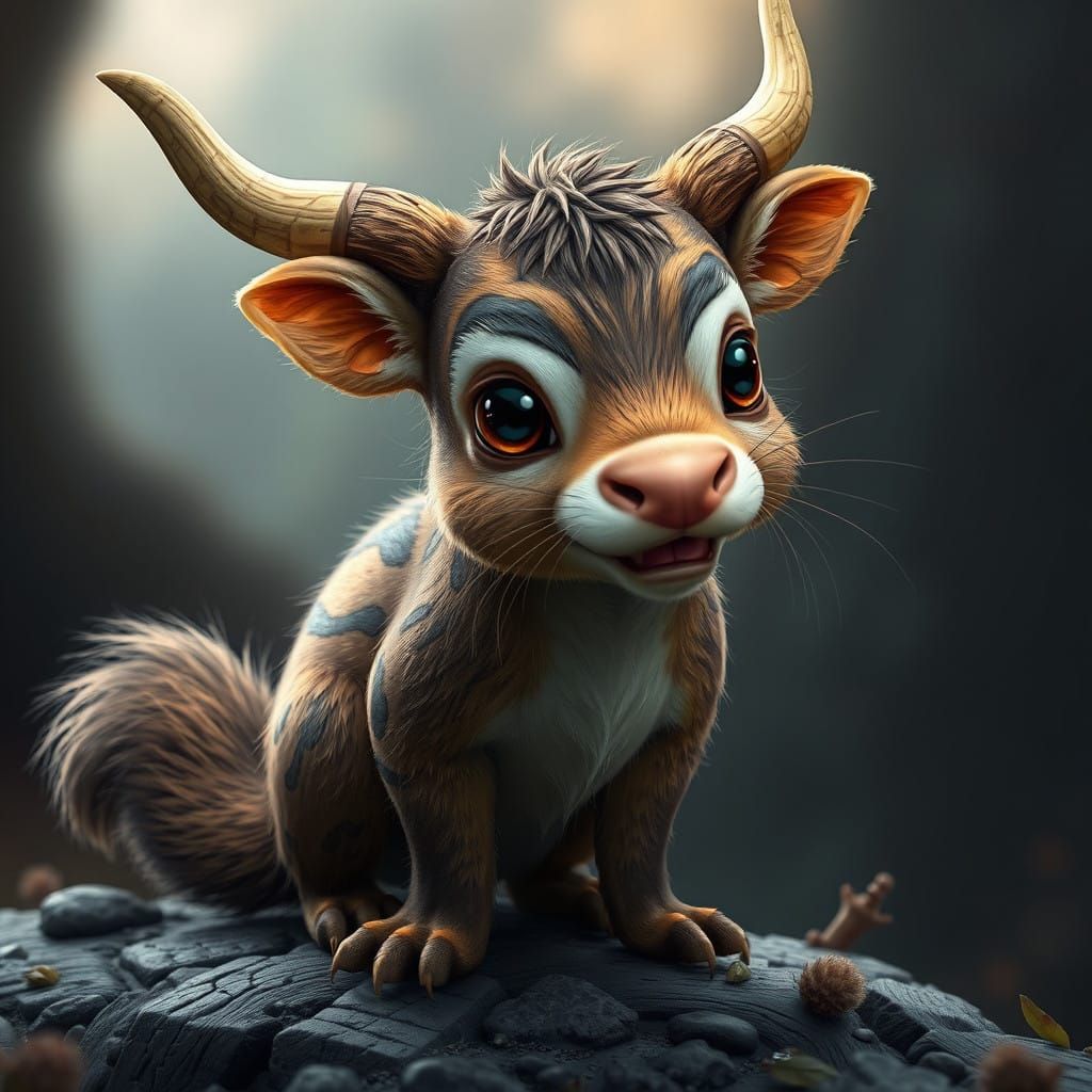 Chimeric Creature of Martin, Squirrel, and Cow in Vibrant Fa...