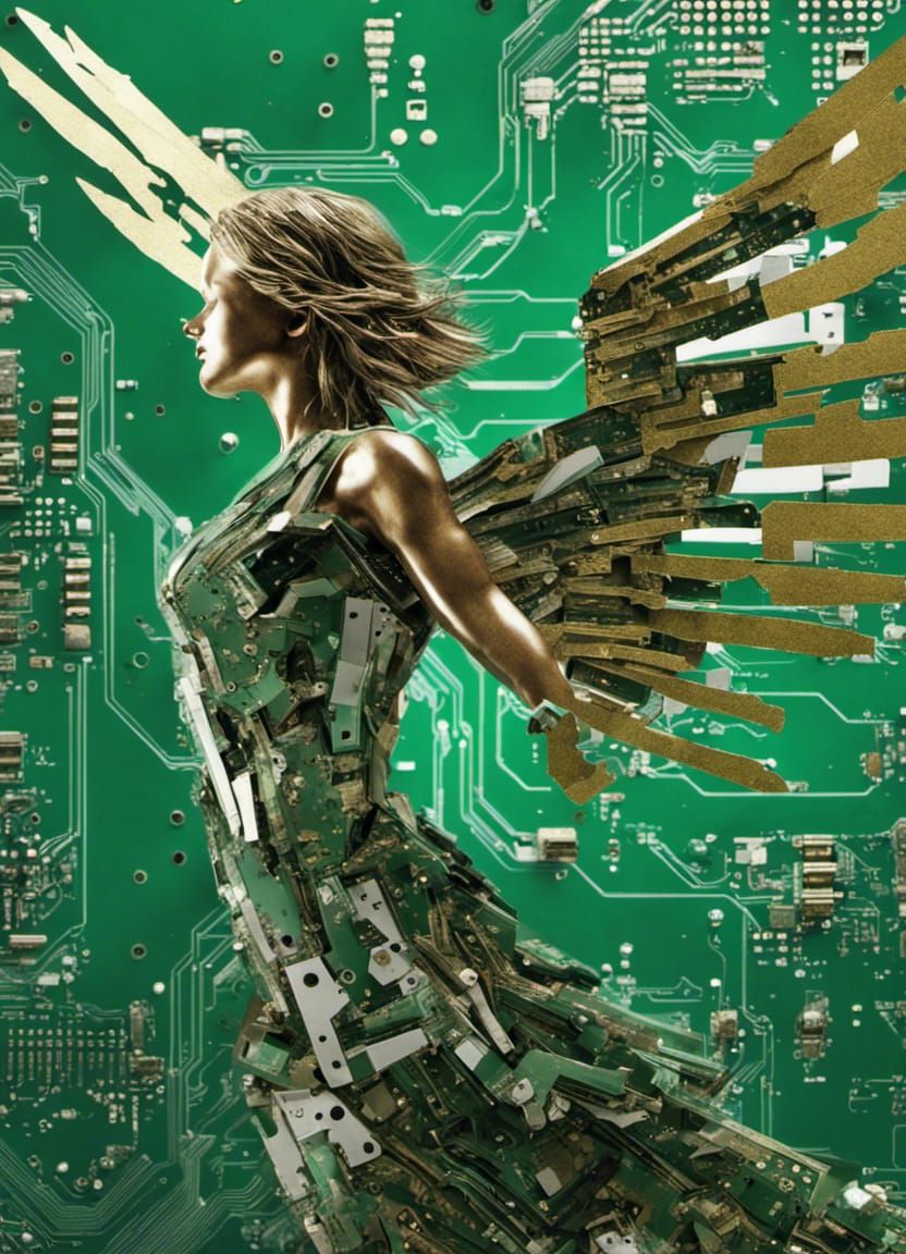 Flying Angel in Circuit Board Collage