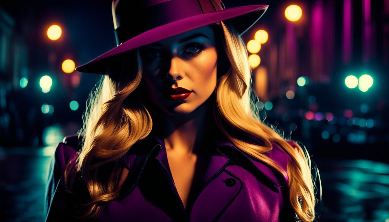 Film Noir Woman in City Street at Night