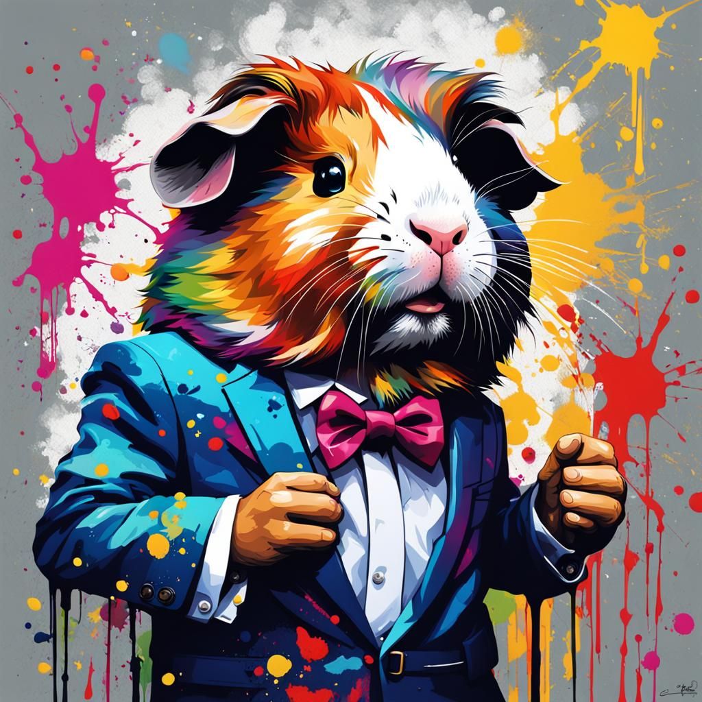 Guinea Pig in Suit: Graffiti Splash Art