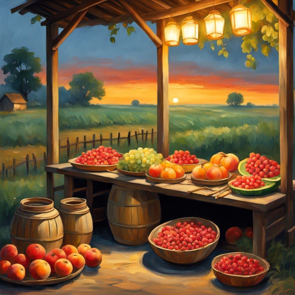 Impressionist Stall at Dusk with Golden Light