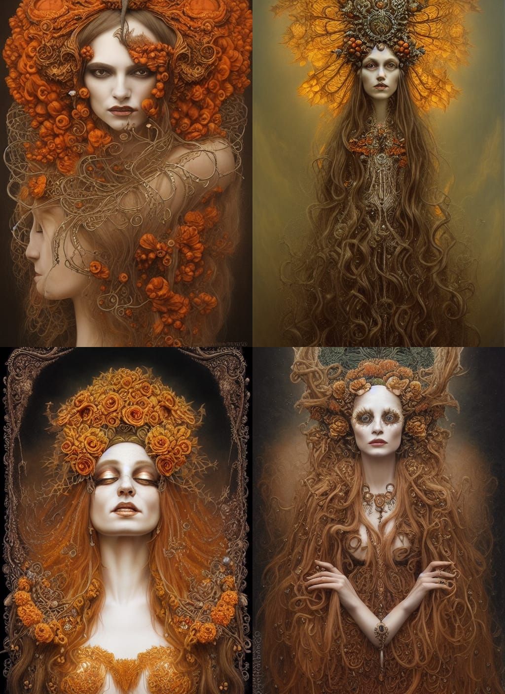 Pumpkin Goddess with Fractal Hair, in Surreal Style