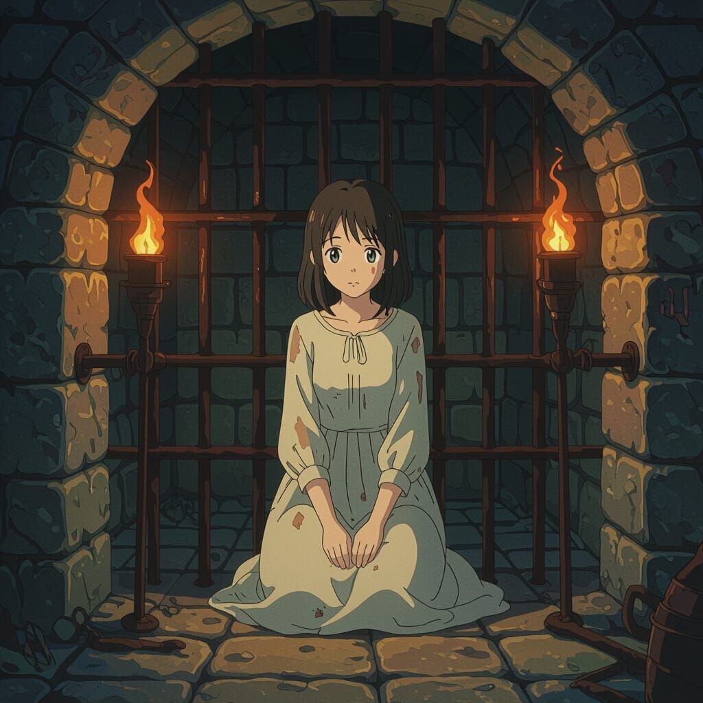 Anime Girl in Stone Cell: Pastel Anime Art