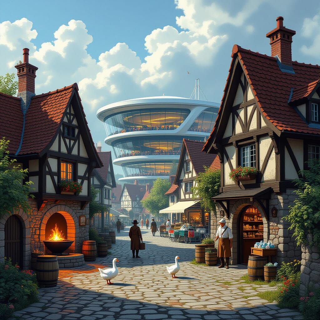 Medieval Village Meets Hyper-Modern Supermarket