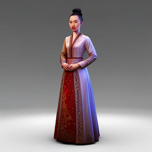 Chinese Woman in Vintage Dress: Hyperrealistic Concept Art