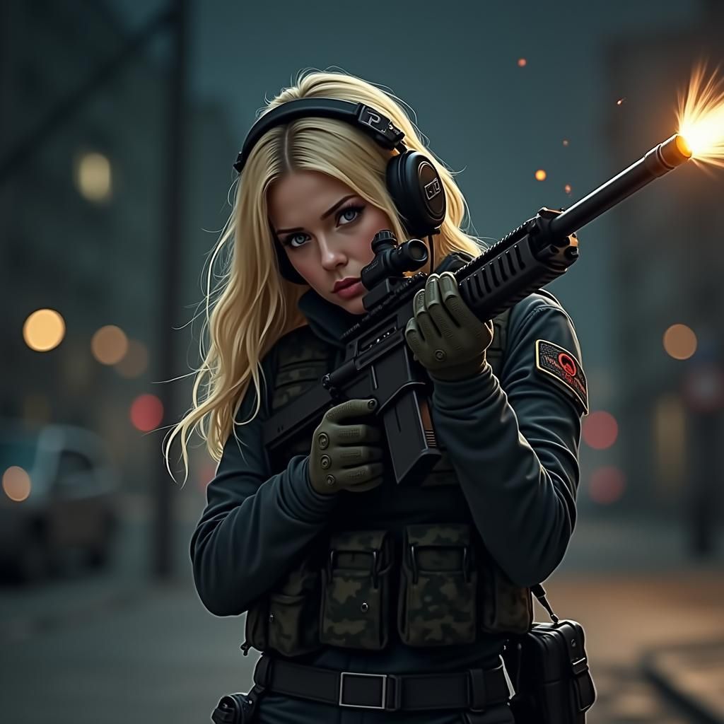 Tactical Sniper in Dimly Lit Urban Environment