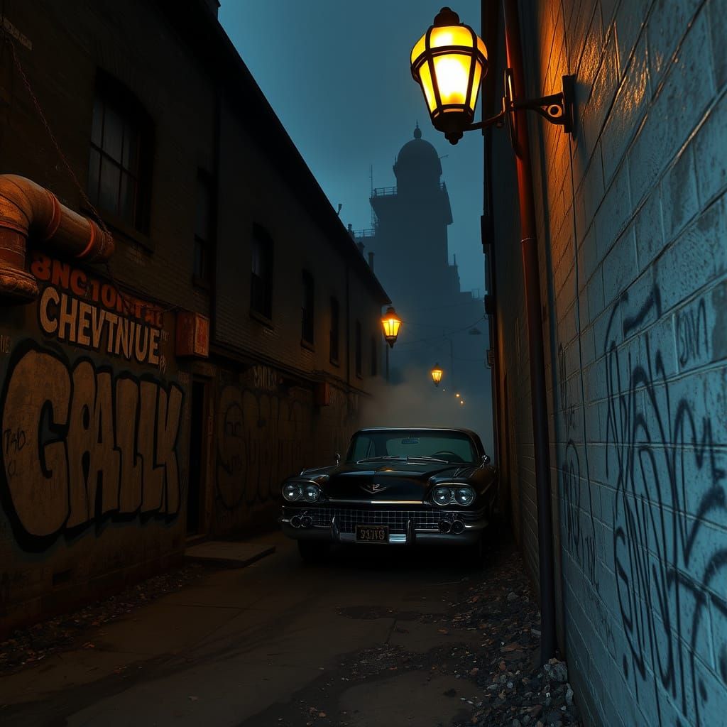 Mysterious Alleyway with Haunted Asylum in HDR