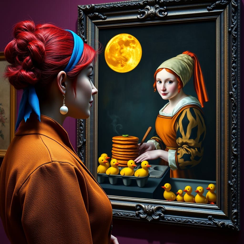 Ethereal Dark Fantasy Muse Contemplates Flemish-Style Art