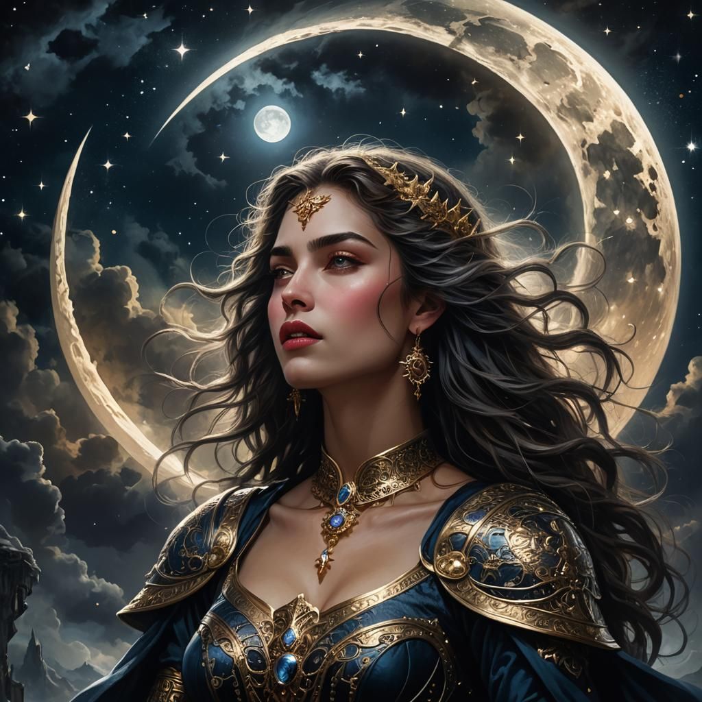 Fantasy Woman with Sword Tongue Under Stars