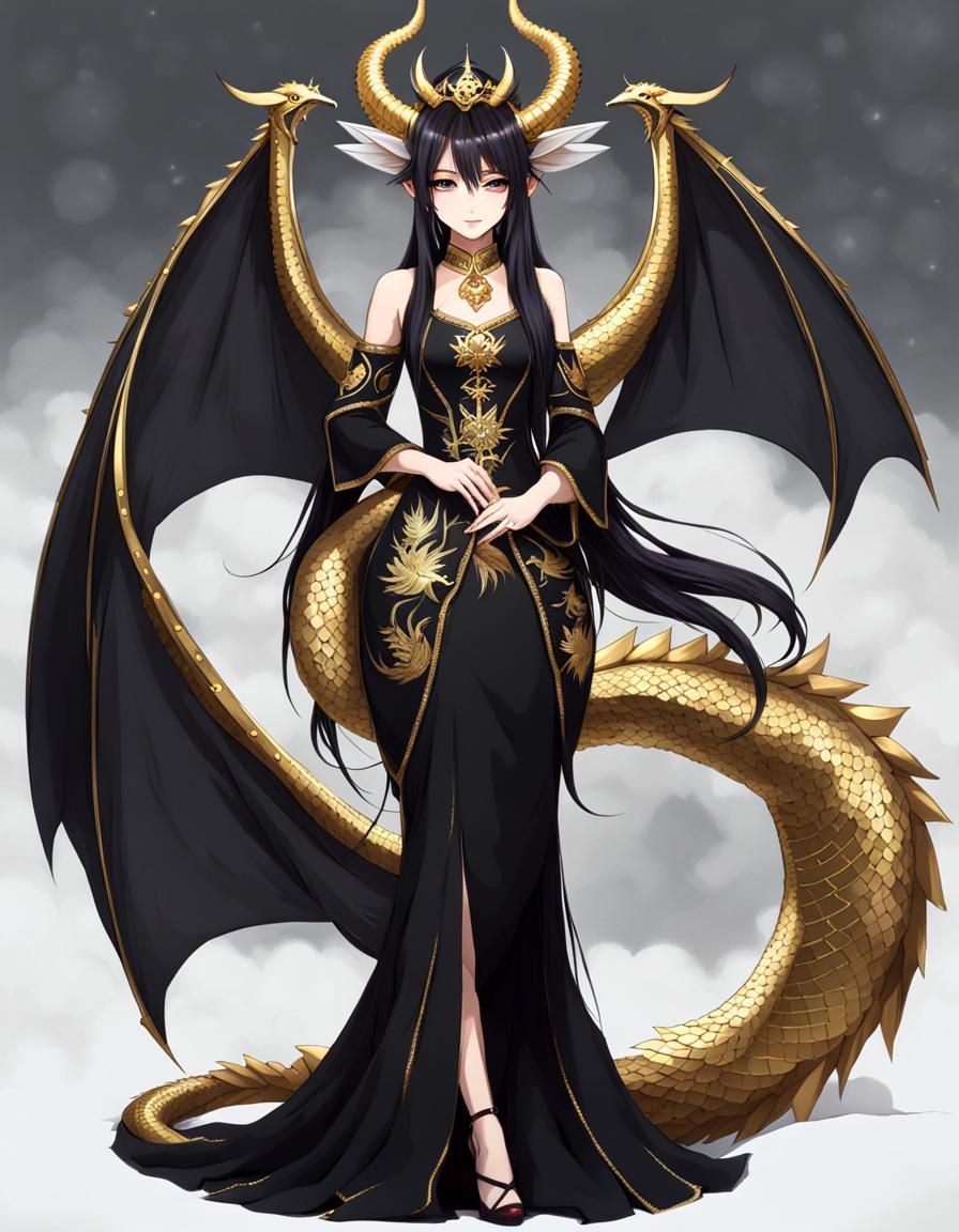 Dragon Woman in Black Evening Dress