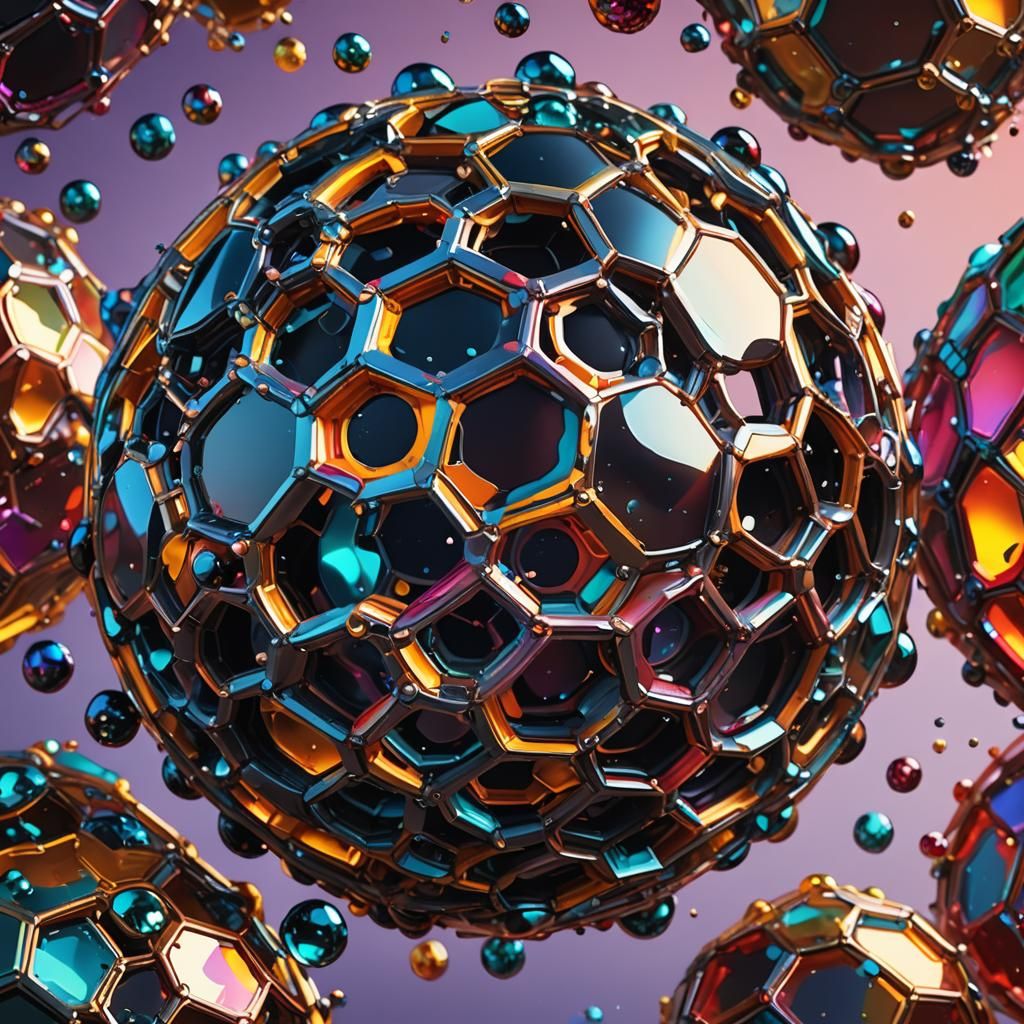 Hyperrealistic Buckminsterfullerene Splash Art