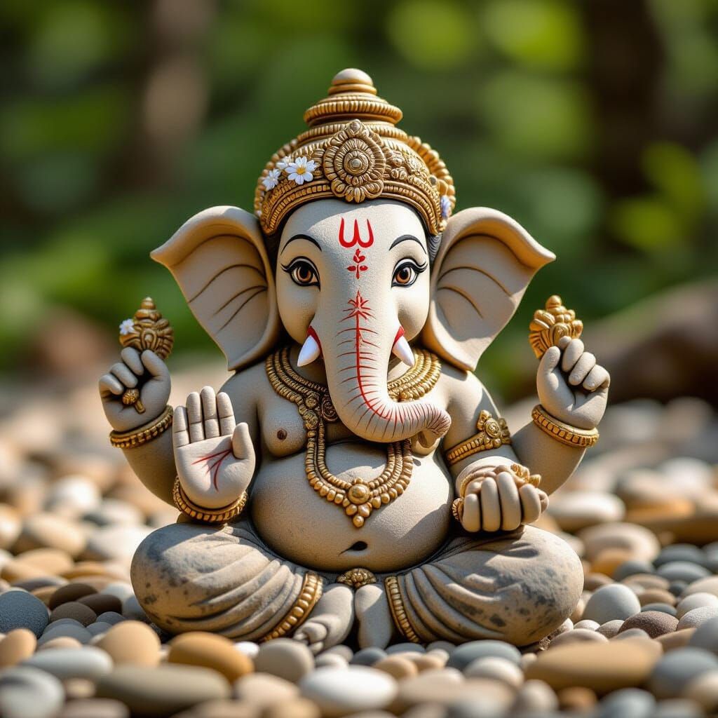 Ganesha Sculpture from Rocks and Pebbles