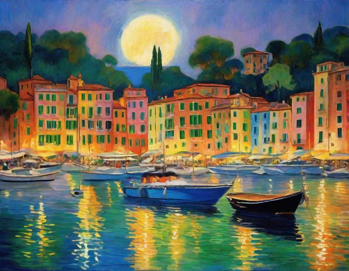 Moonlit Portofino Harbor in Mediterranean Light Art