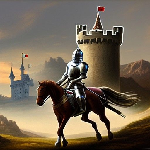 Knight in Armour Rides Before Castle: Matte Painting