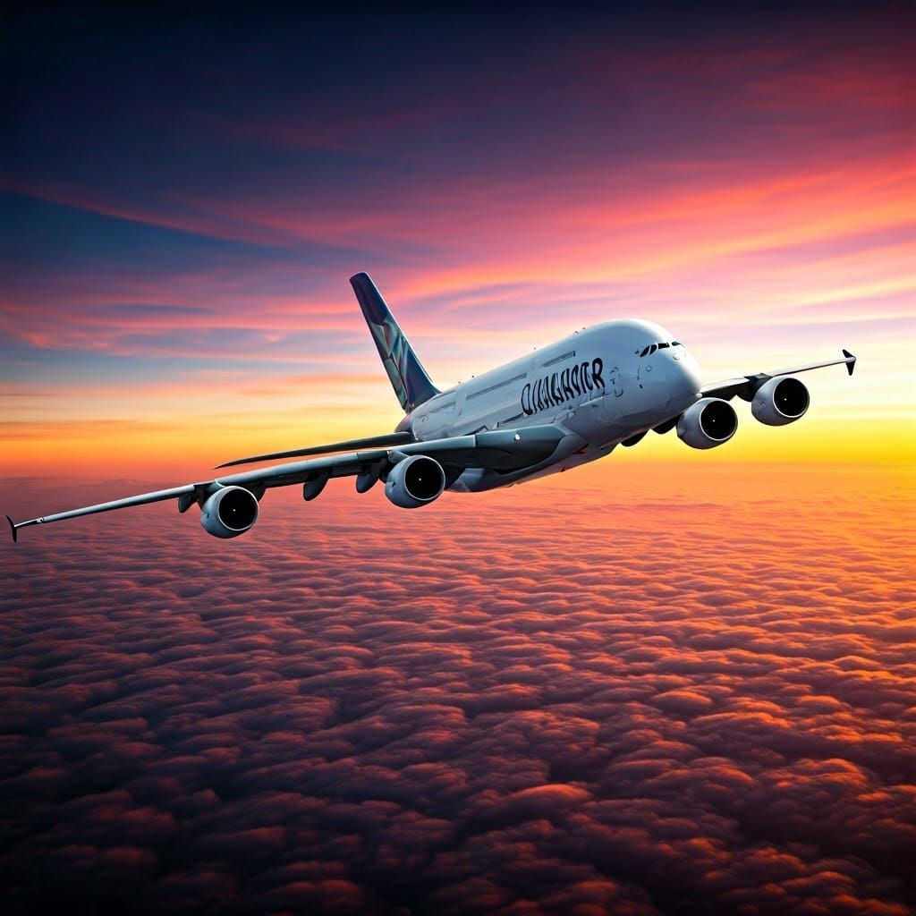 A380 Airship Soars into Vibrant Sunset