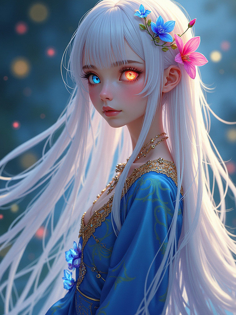 Ethereal Woman with Floral Hair, Studio Trigger Style