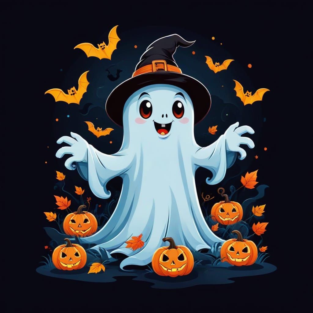 Spooky Cartoon Ghost in Autumn Vector Design