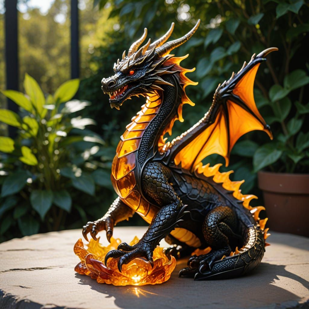 Resin Cast Amber Dragon in Sunlight