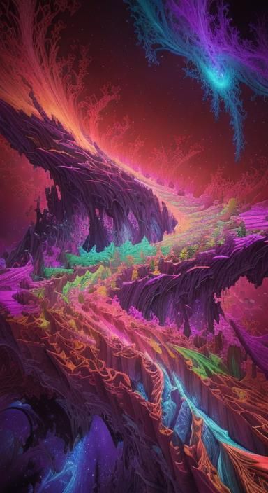 Glowing Neon Fractal Vista with Prismatic Colors