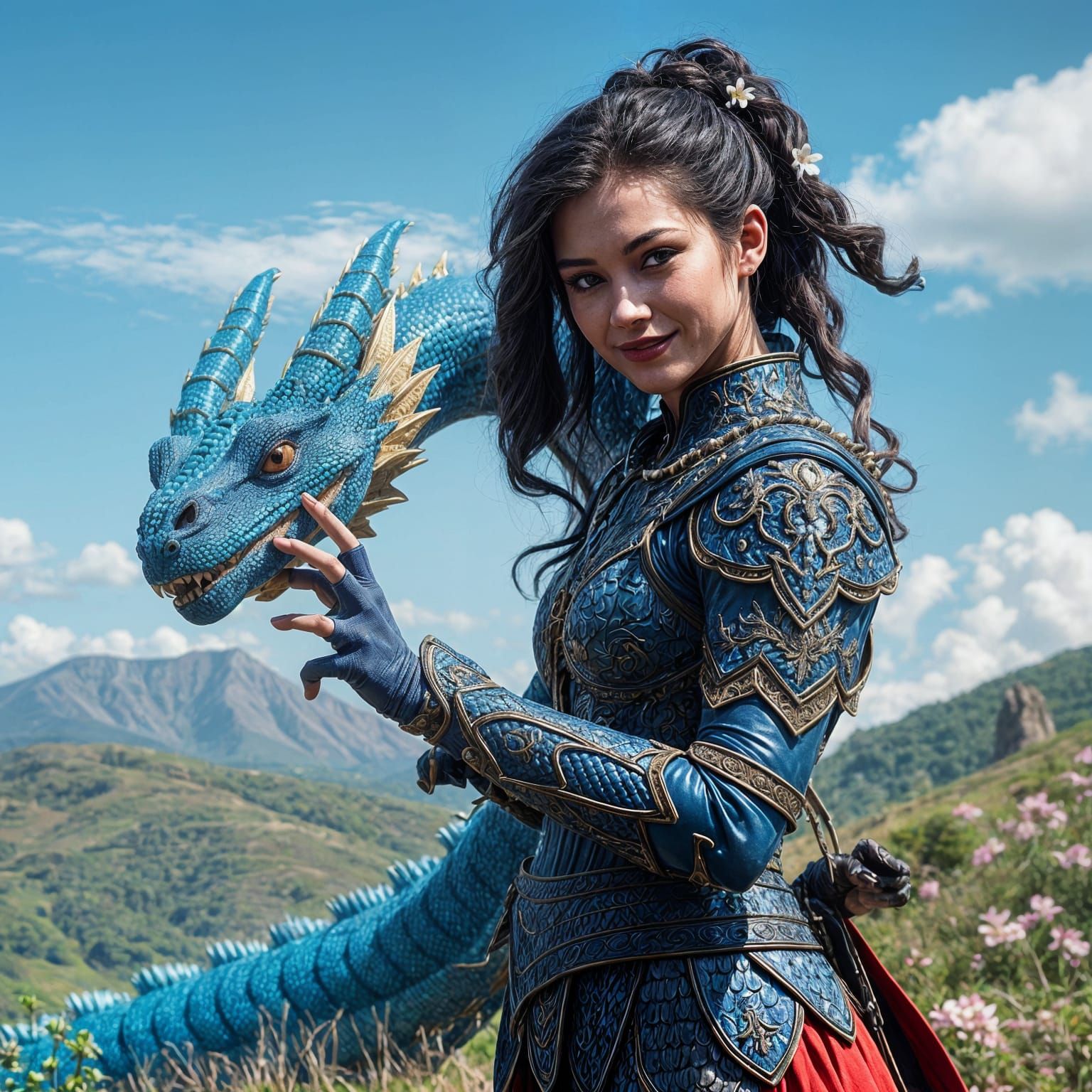 Woman in Latex Armor with Blue Dragon