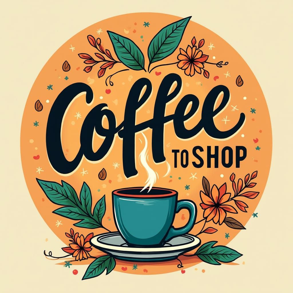 Elegant Coffee Shop Logo with Digital and Hand-Drawn Element...