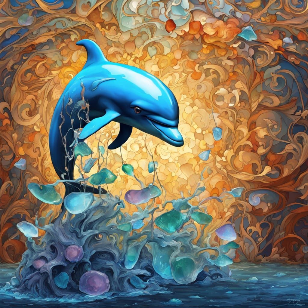 Dolphin Seaglass Sculpture Water Fountain Art