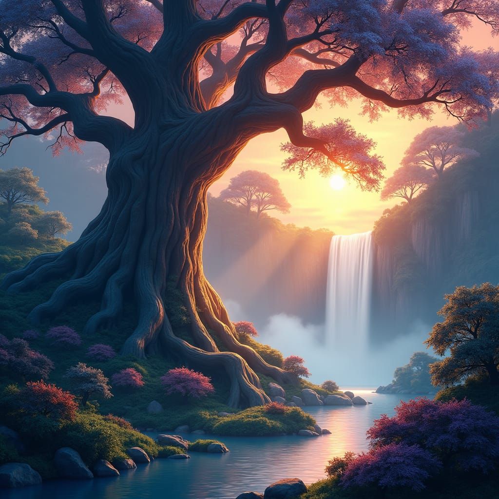 Japanese Forest Sunset: Digital Matte Painting