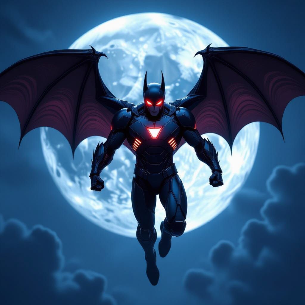 Vampire Iron Man Soars Under Full Moon