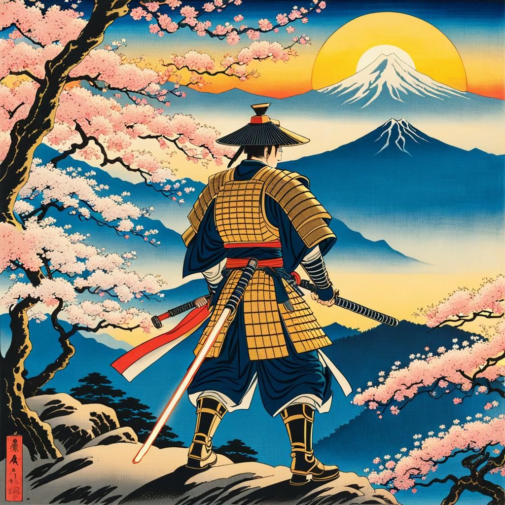 Samurai Jedi in Ukiyo-e Woodblock Print