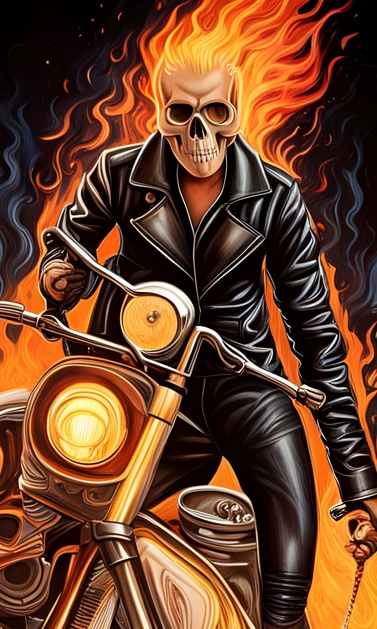 Biomechanical Ghost Rider in Steampunk Flames