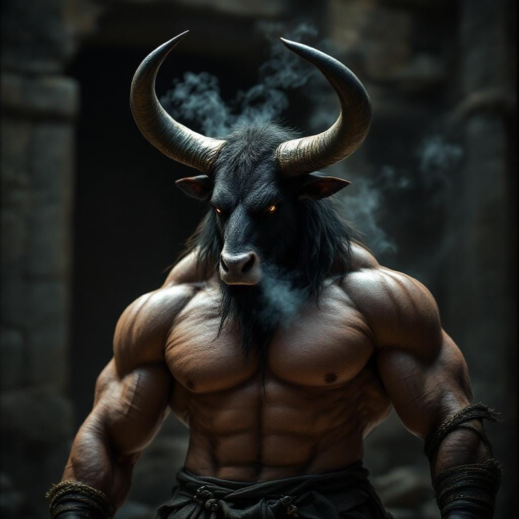 Minotaur Bodybuilder Ready To Attack in Labyrinth