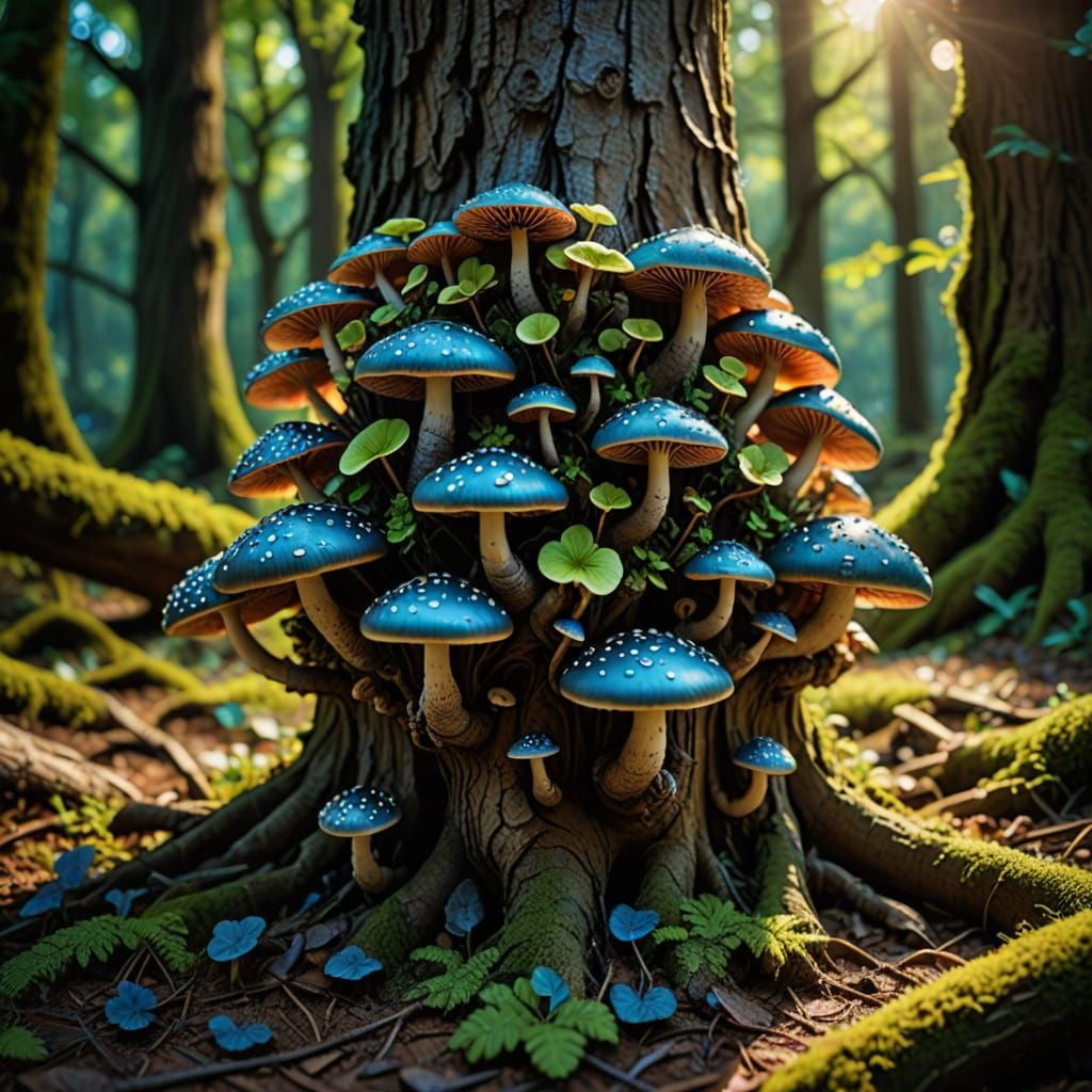 Miniature Glowing Mushroom World in Hyper-Realistic Style