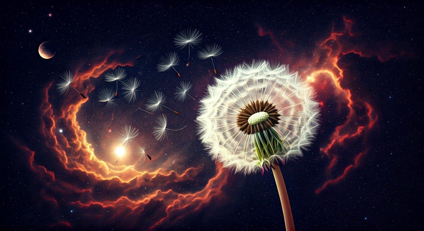 Surreal Dandelion Blooms Amongst Nebula
