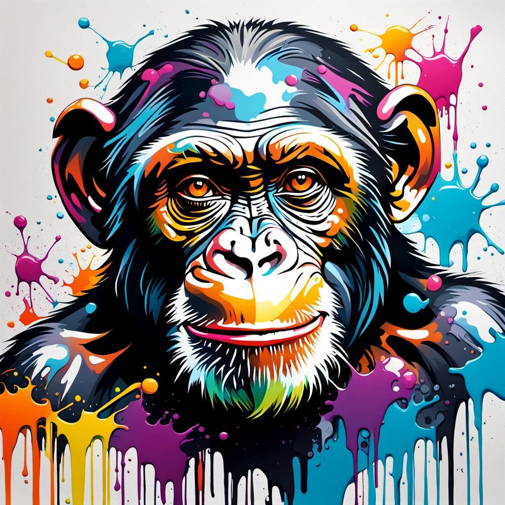 Colorful Chimpanzee Graffiti Art, Ultra Detailed