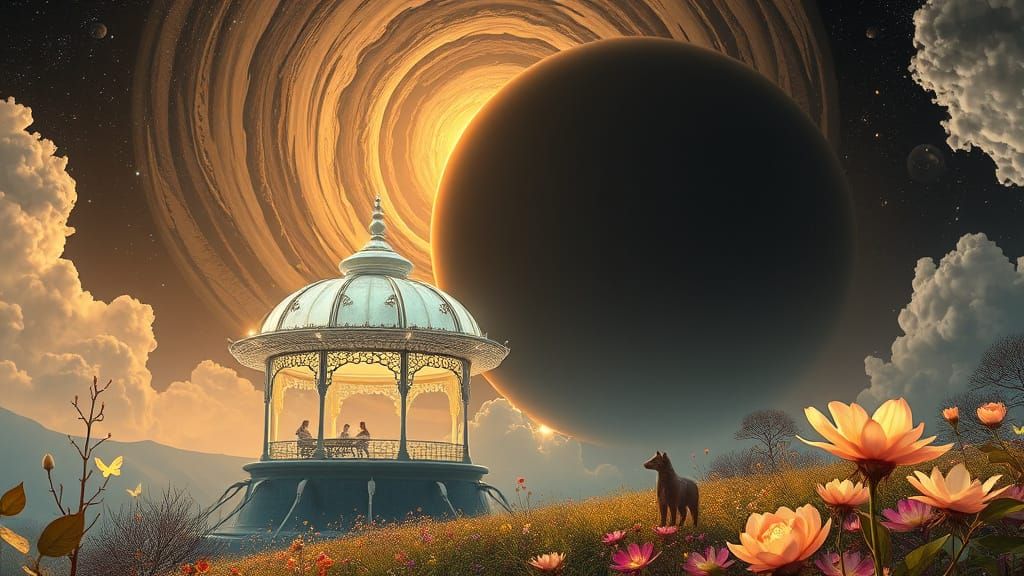 Spring landscape and black hole