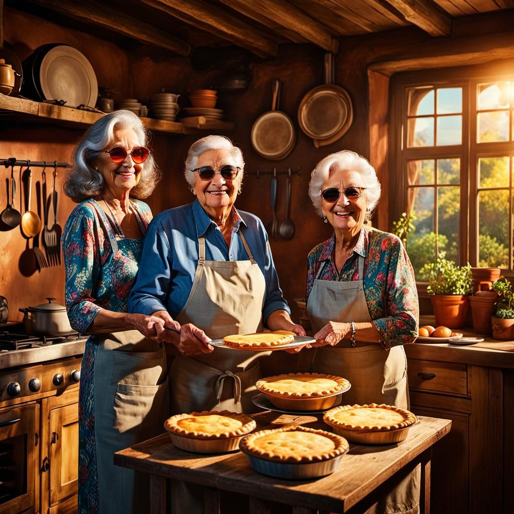 Smiling Couple Baking Pies: Hyperrealistic Psychedelic Art