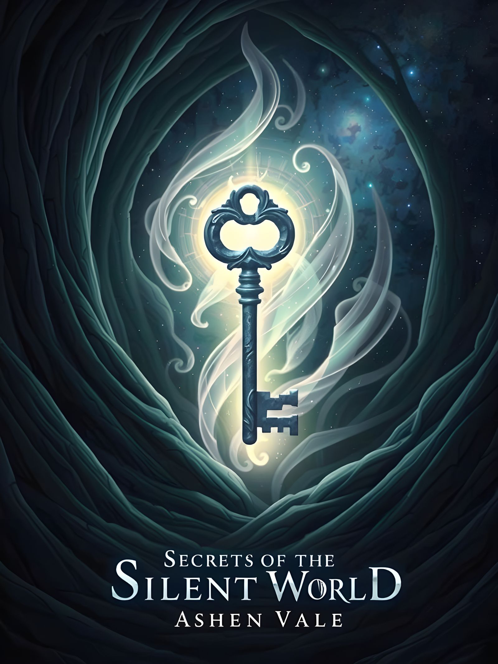 Mysterious Cosmic Cover Art in Elegant Font