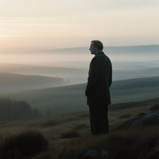 Solitary Figure Contemplating Dawn Landscape