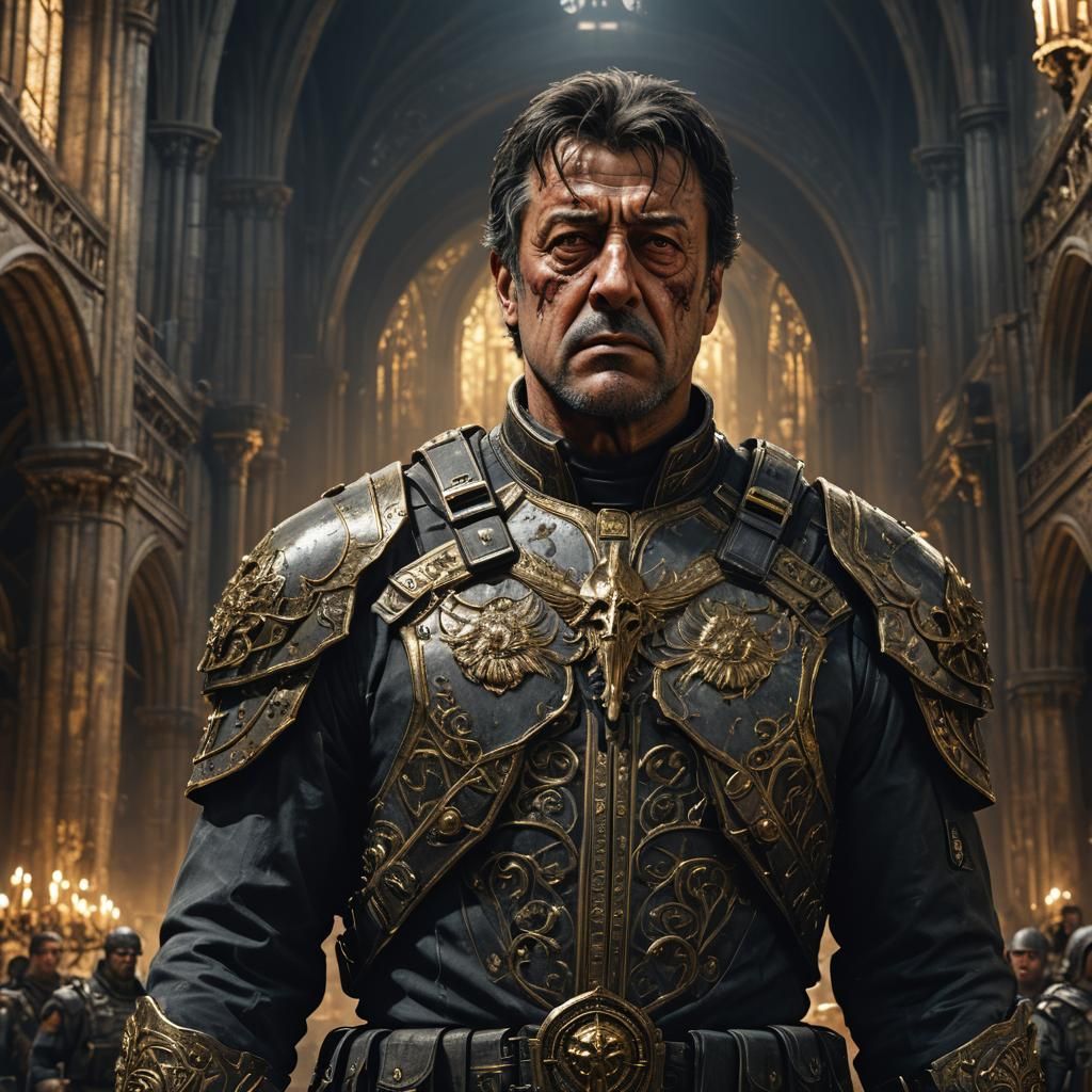 Sci-Fi Portrait in Gothic Cathedral, Grimdark Concept Art