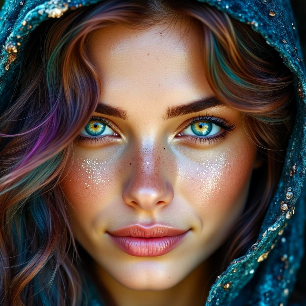 Beautiful Woman with Heterochromia in Hyperrealistic Portrai...