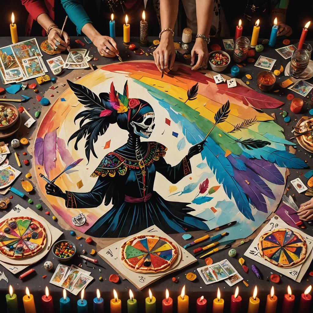 Dia De Los Muertos Pizza Party in Cubist Style
