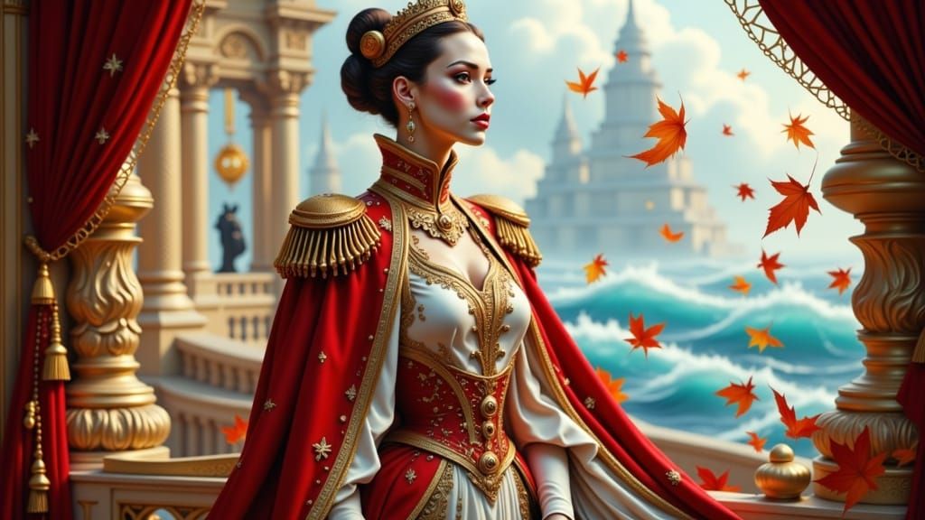 Ornate Mannequin General Overlooking Autumn Sea